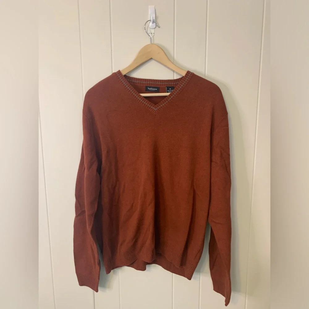 Van Heusen Cotton V Neck Burnt Orange Brown Sweater Size Medium